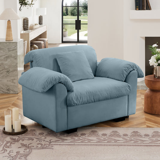 Modern Deep Seat Single Sofa, Upholstered Accent Chair With Fluffy Armrest Pillows and Backrest,Velvet Fabric Single Sofa With Storage Function,Accent Chair for Living Room Bedroom Small Spaces Apartm