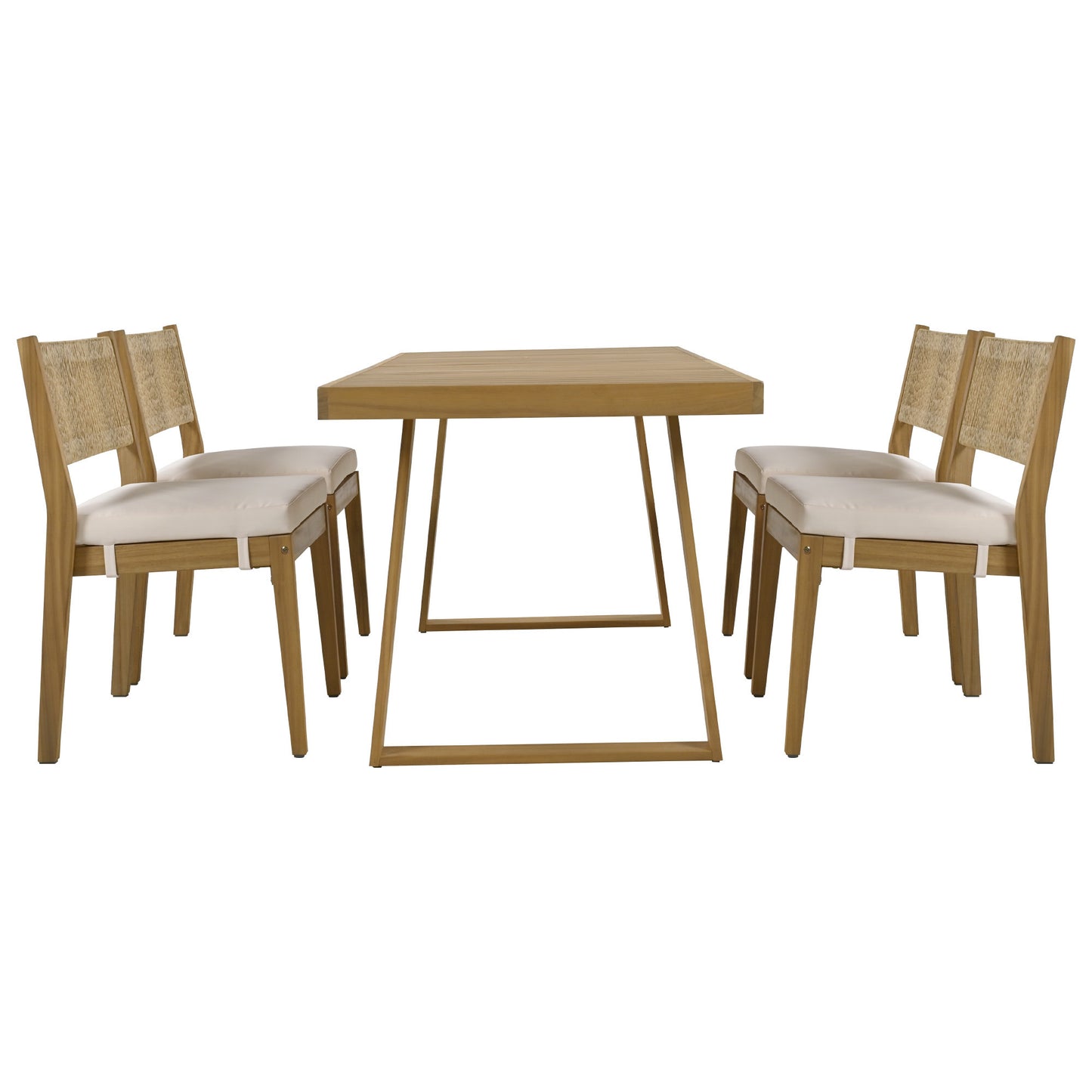 U_Style Multi-person Outdoor Acacia Wood Dining Table and Chair Set, Thick Cushions, Suitable for Balcony, Vourtyard, and Garden.