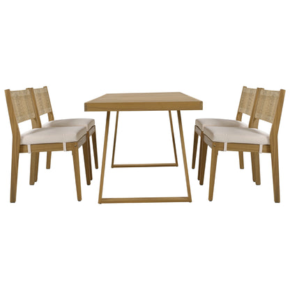 U_Style Multi-person Outdoor Acacia Wood Dining Table and Chair Set, Thick Cushions, Suitable for Balcony, Vourtyard, and Garden.