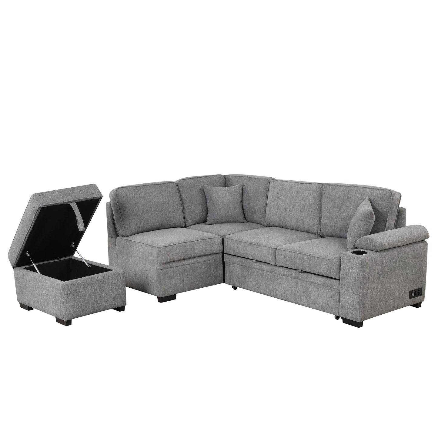 84.75" Sleeper Sofa Bed,2 in 1 Pull Out sofa bed L Shape Couch with Storage Ottoman for Living Room,Bedroom Couch and Small Apartment, Gray