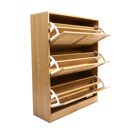 Natural Rattan 3 door Shoe Cabinet in Natural color