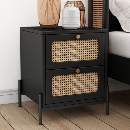 Yara Modern Cannage Rattan Wood Nightstand