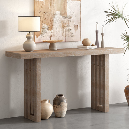 U_STYLE Uniquely Designed Oak Veneer Console Table with Distinctive Side Shapes, Suitable for Entryway, Hallway, Living Room, Foyer, Corridor