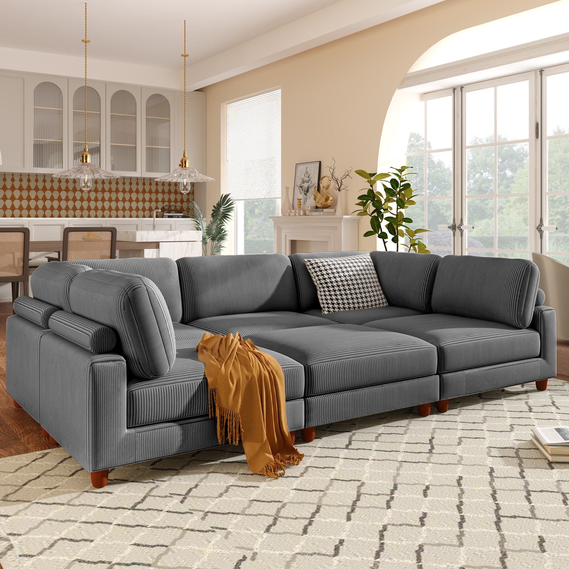 U-style 163''Modular Sectional Sofa,with Ottoman L Shaped Corner Sectional for Living Room,,Office,  Apartment (6-Seater)