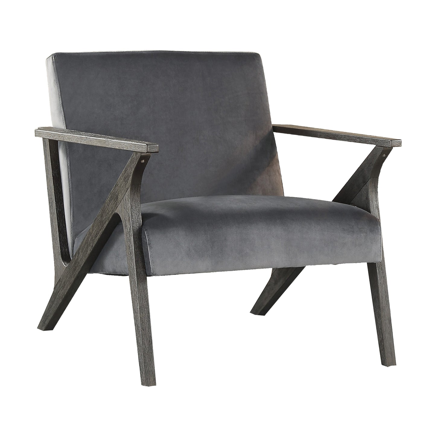 Retro Style Velvet Upholstered Gray Accent Chair 1pc Solid Rubberwood Antique Gray Finish Modern Home Furniture
