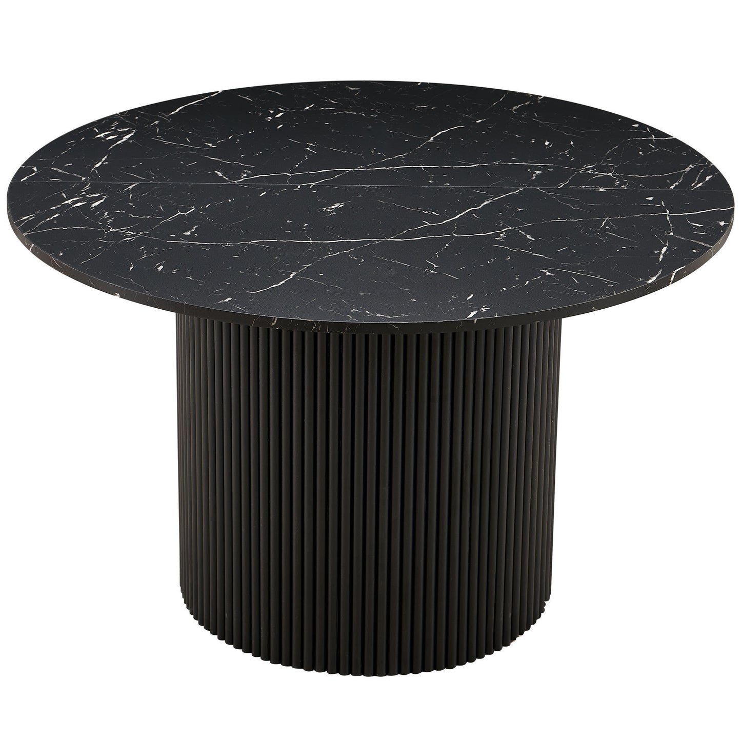 Imitation Black Marble Grain MDF Tabletop, 47 Inch Round Dining Table for 4, Modern Kitchen Table, 47 Inch Round Dining Tables with Wood Strip Base for Kitchen Living Room,Black