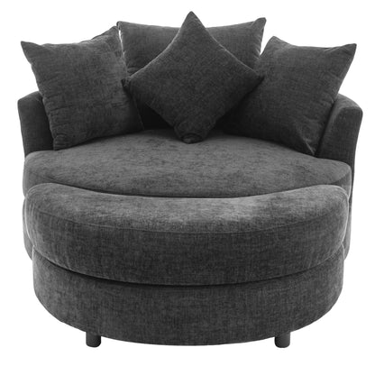 Orisfur. 360° Swivel Accent Barrel Chair with Storage Ottoman & 4 Pillows, Modern Chenille Leisure Chair Round Accent for Living Room, Gray