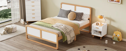 Modern Style Queen Size Solid Wood Platform Bed for  Kids, Teens, Adults, No Need Box Spring, Walnut and White