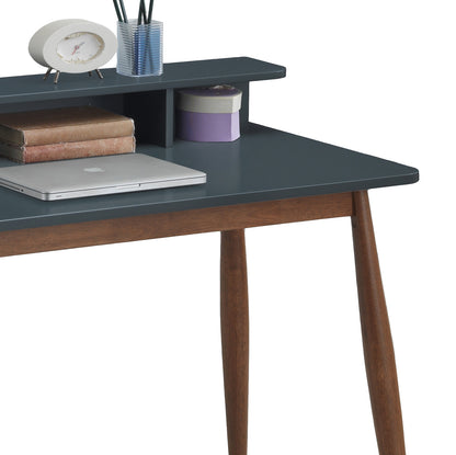 Roskilde Mid-Century Modern Wood Writing Desk with Hutch, Grey