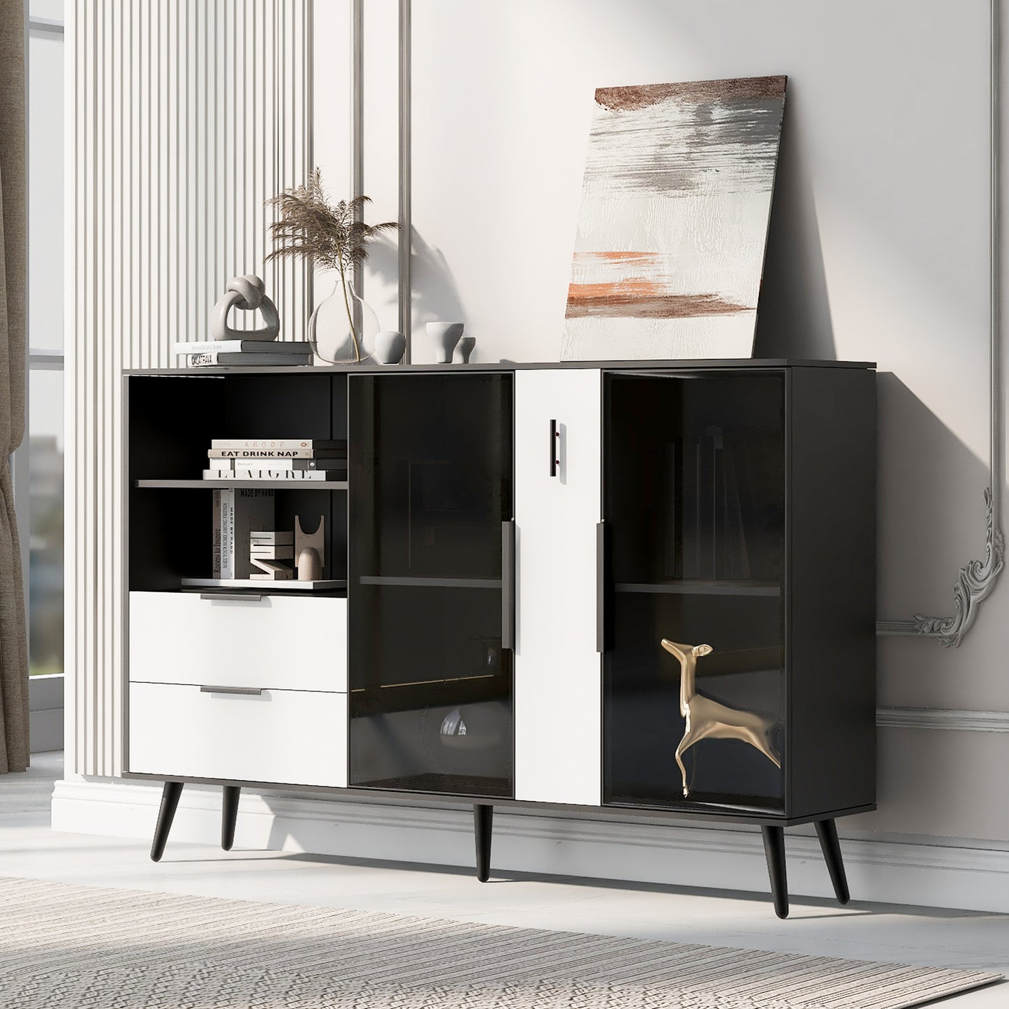 U_STYLE   Featured Two-door Storage Cabinet with Two Drawers and Metal Handles, Suitable for Corridors, Entrances, Living rooms.