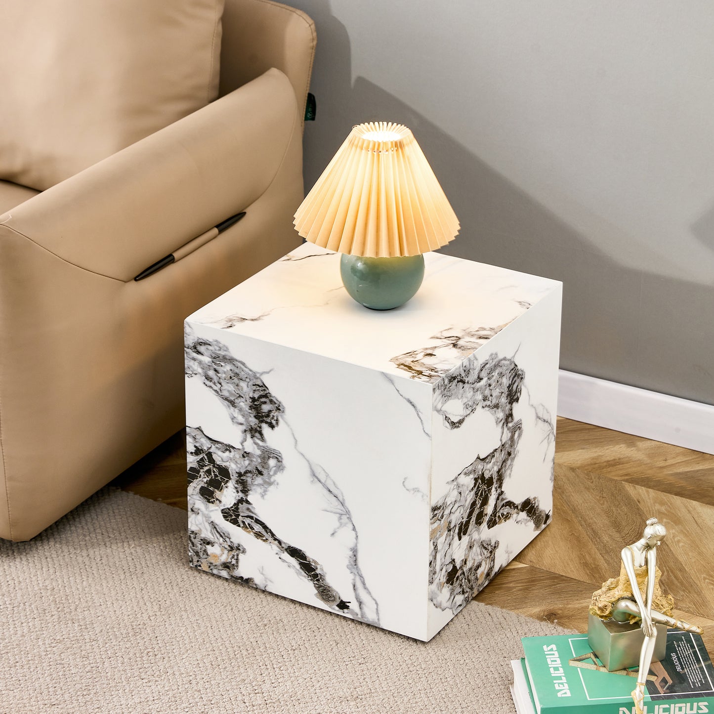 Modern white MDF+sticker material cube stylish texture design coffee table -15.75 inches