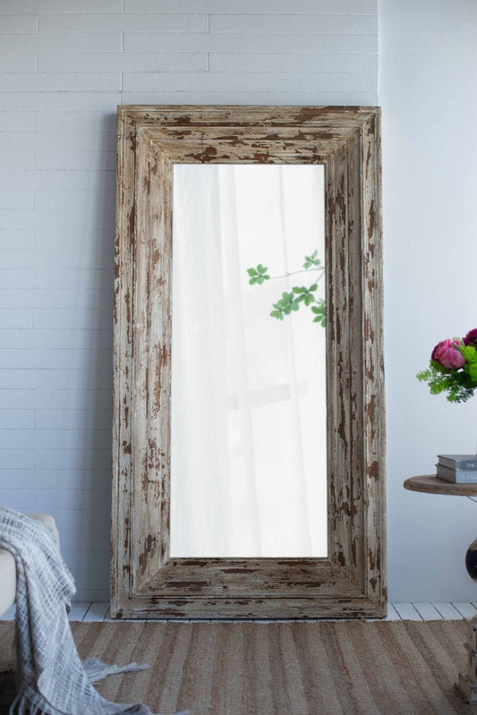 39x3.5x75" Full Length Rectangle Floor Mirror with Distressed Wood Frame - Groovy Boardz