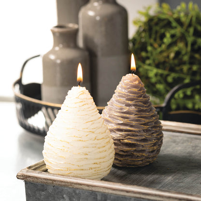 White Gold Pinecone Candle