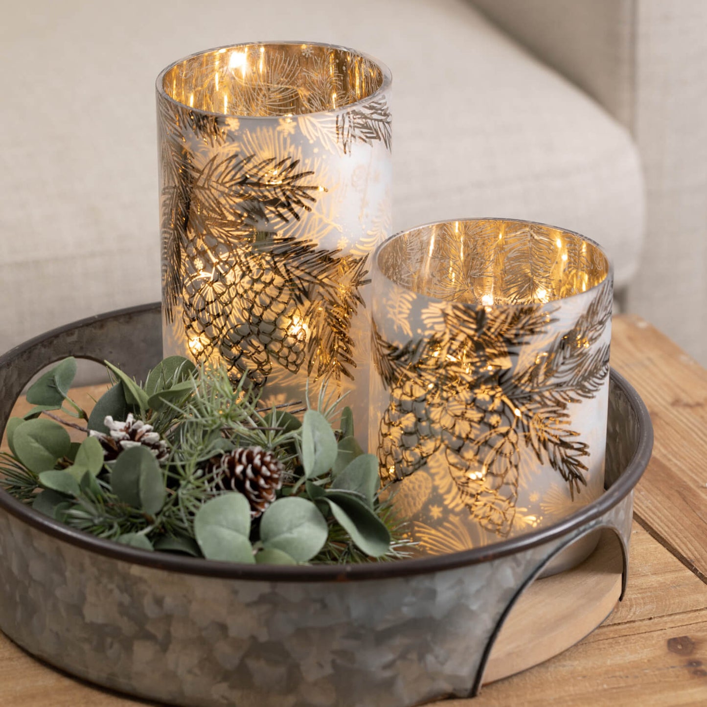 LED Pinecone Pillar Candle Set