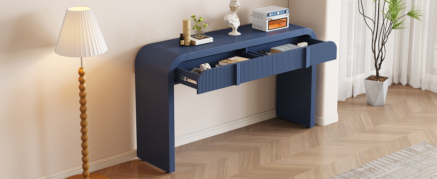 TREXM Unique Modern Rounded Silhouette and Smooth Surface Console Table with 2 Drawers for Living Room and Entryway(Navy Blue)