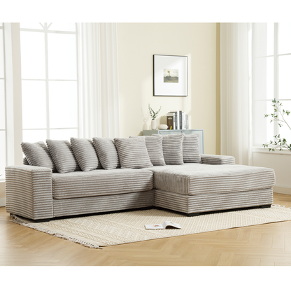 [NEW ARRIVED] [VIDEO PROVIDED] Oversized Two-Piece Couches, L Shaped Sofa, Corduroy, Right Chaise Daybed,with Armrests,Eight Throw Pillows,Corner Sofa,Easy To Assemble, Gray