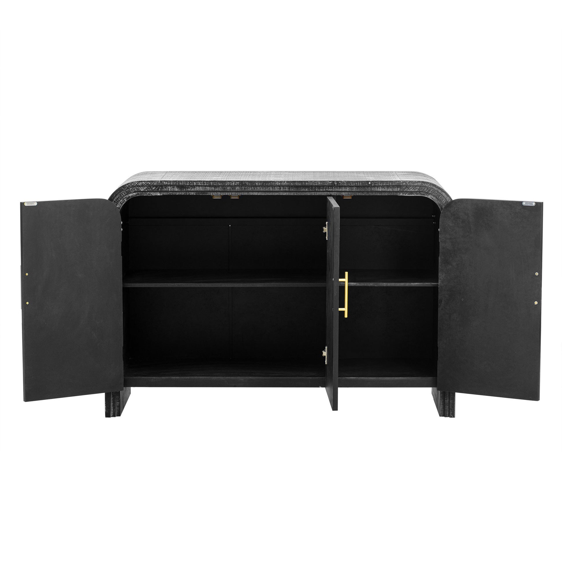 TREXM Retro Minimalist Curved Sideboard with Gold Handles and Adjustable Dividers for Living Room or Dining Room (Antique Black)