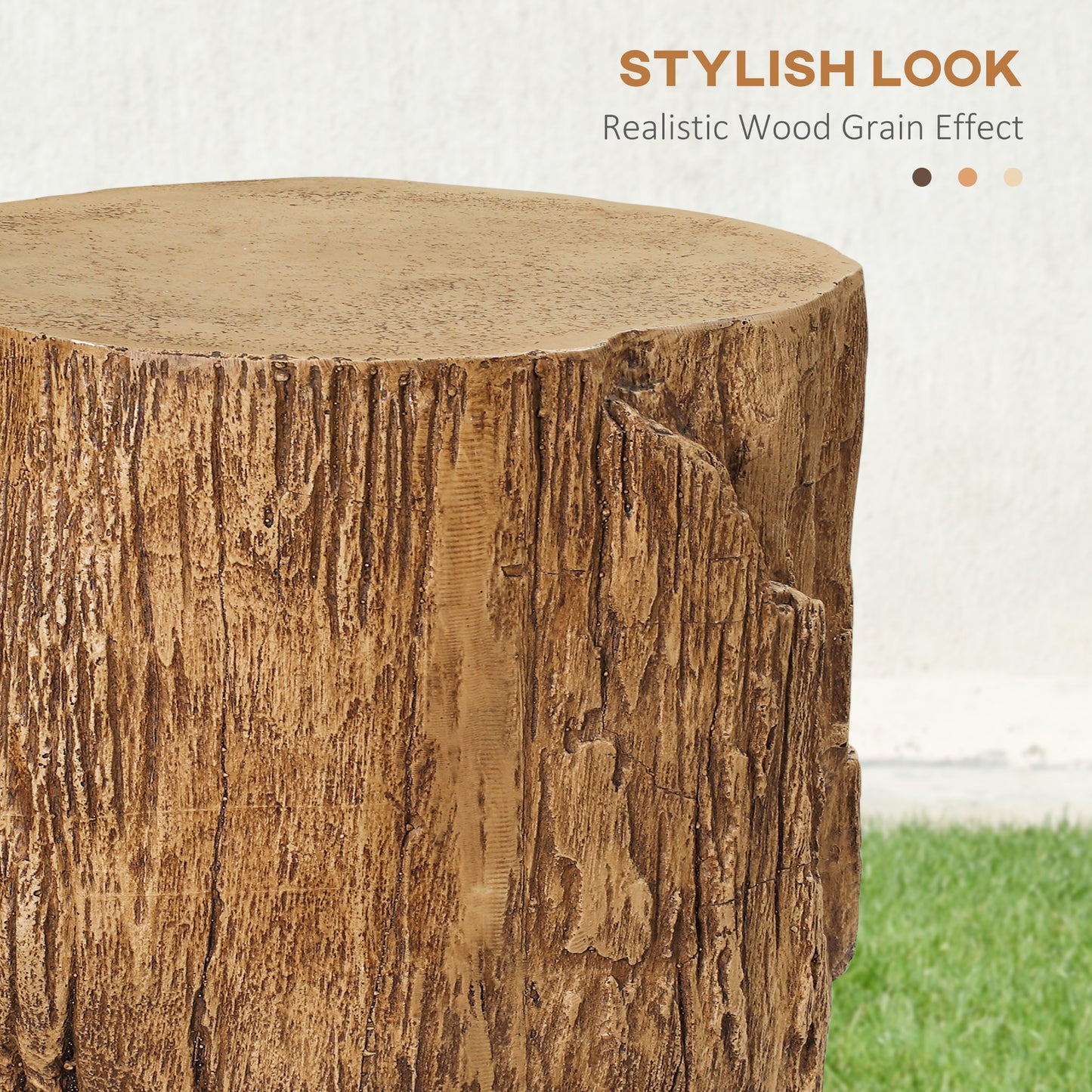 HOMCOM Tree Stump Stool, Decorative Side Table with Round Tabletop, Concrete End Table with Wood Grain Finish, for Indoors and Outdoors, Natural