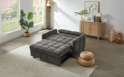 52.8" Loveseat Sofa Pull-out Sofa Bed Tufted Sleeper Sofa with an Adjustable Backrest, Three USB Ports and Two Lumbar Pillows for Living Room, Grey