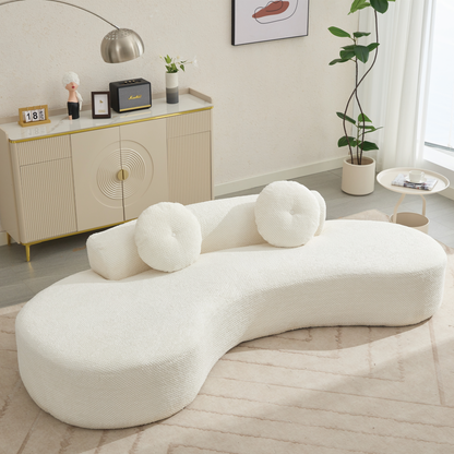 [NEW ARRIVED] [VIDEO PROVIDED]105.5''Curved Sofa, Modern Minimalist Sofa, Cloud Couch Sofa 3-4 Seater Couch with 2 Pillows,Bedroom,  No Assembly Required, Point-shaped corduroy,(Anti-Wrinkle) , Beige