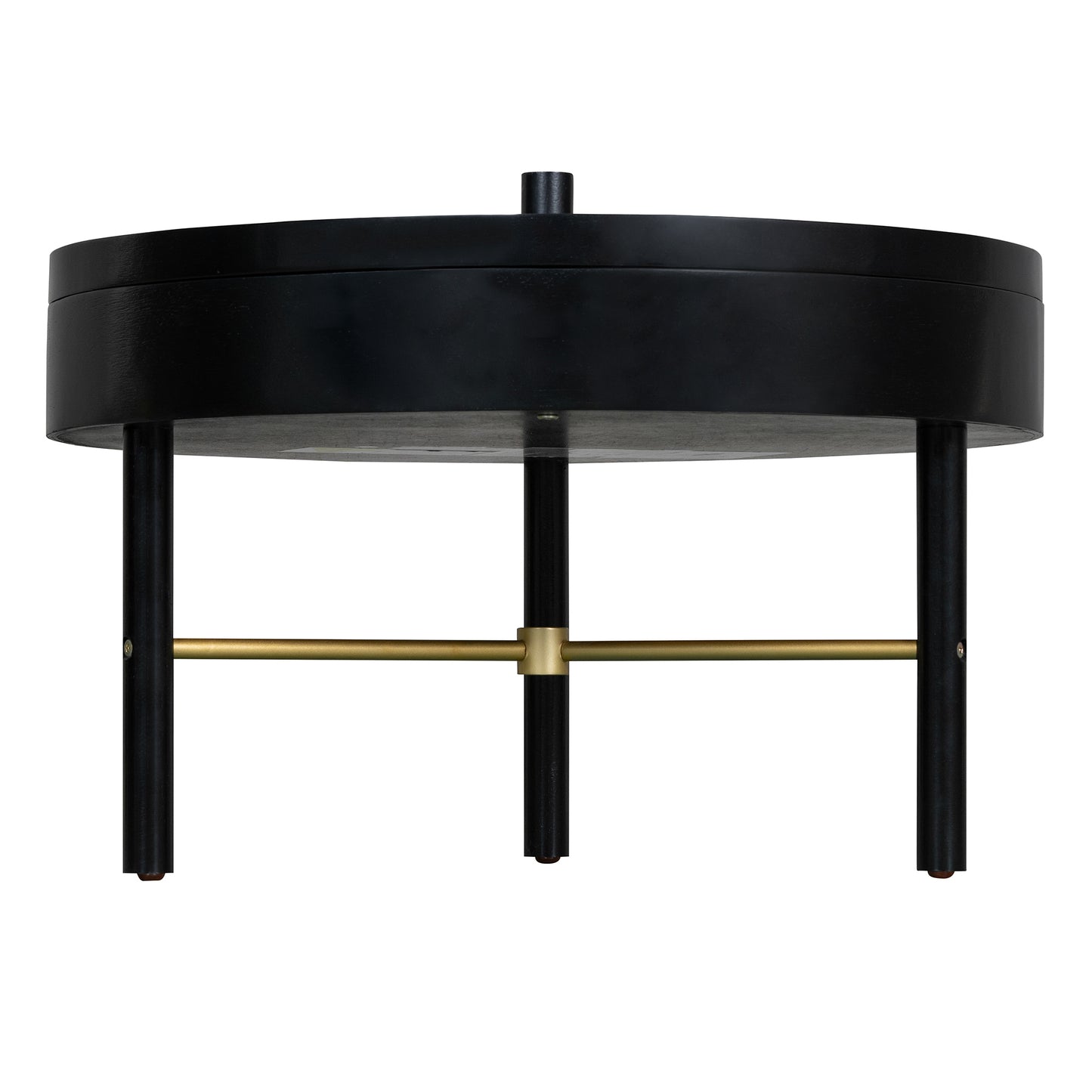 Modern Round Wood Rotating Tray Coffee Table with Storage & Metal Legs in Black