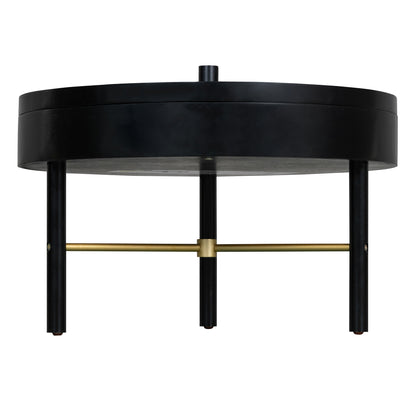 Modern Round Wood Rotating Tray Coffee Table with Storage & Metal Legs in Black