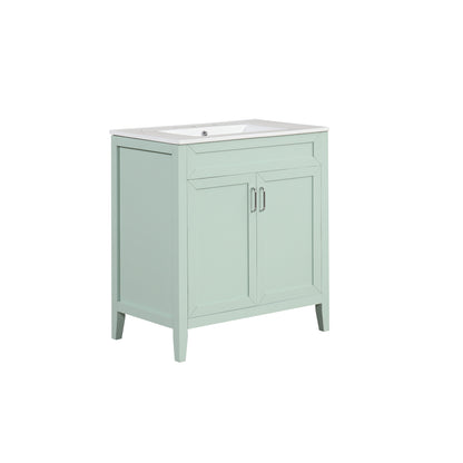 30" Bathroom Vanity with Sink, Multi-functional Bathroom Cabinet with Doors and Drawers, Solid Frame and MDF Board, Green