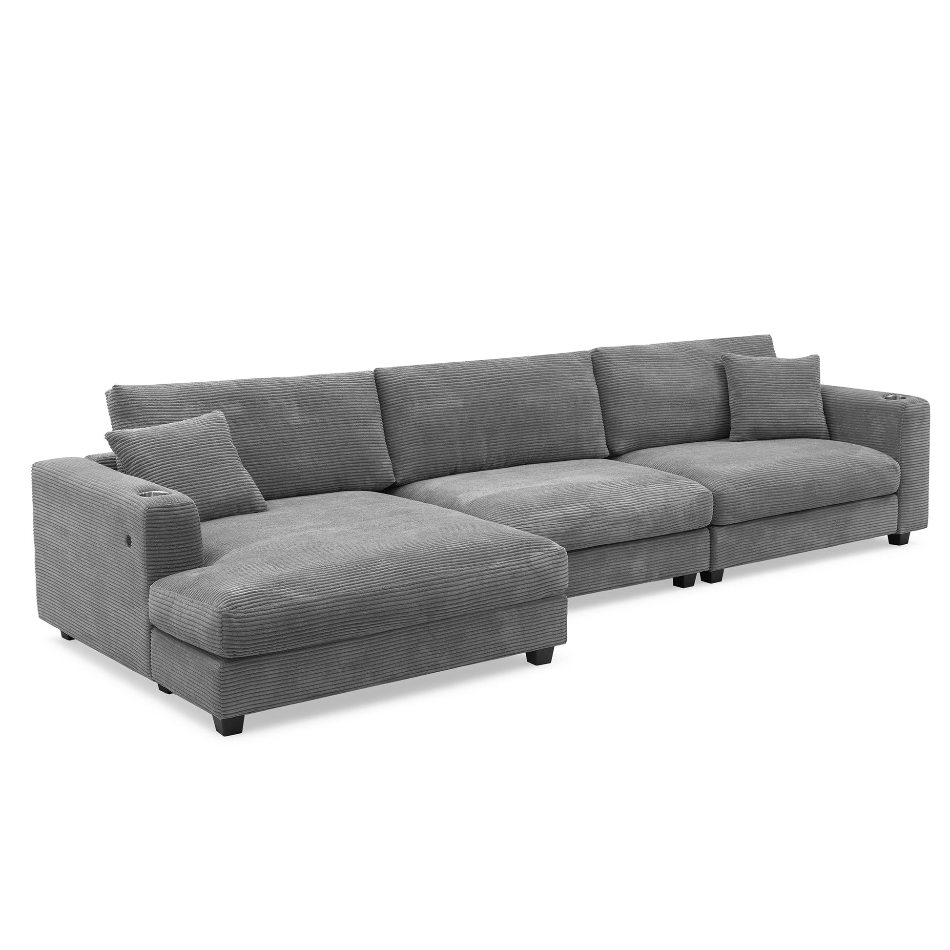 [VIDEO provided][New]134*54"Oversized Corduroy Sectional Sofa,L Shaped Cloud Couch with USB Charging Port,Cup Holder,Deep Seat Sofa Bed with 50" Chaise,Comfy Indoor Furniture for Living Room,3 Colors