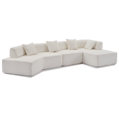 [NEW ARRIVED] [VIDEO PROVIDED]Modern Minimalist 140" L-Shape Couch ,No Assembly Required,Boucle,Modular Sofa ,Couch with Chaise,Free Combination Foam-Filled Sofa, 4 Seats,White