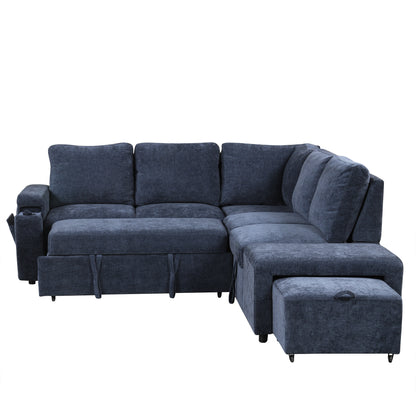 U_STYLE  L-shaped Padded Modular Sofa with Storage Space, USB Ports, and Cup Holders on the Armrests, Suitable for Living Rooms, Offices, and Apartments.