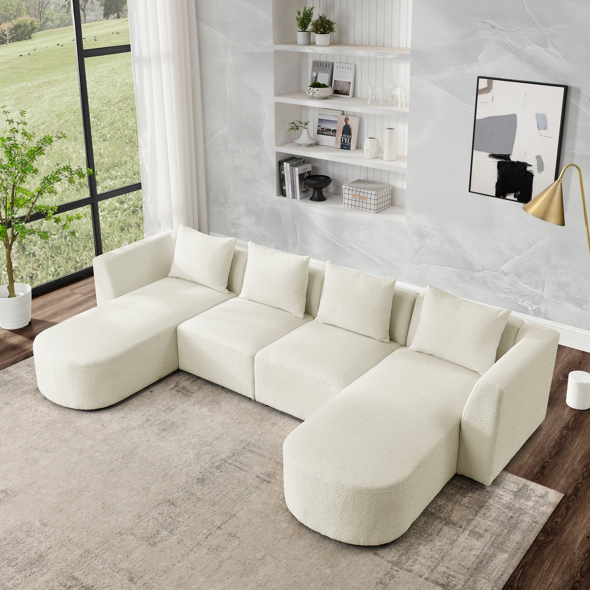 U Shape Sectional Sofa including Two Single Seats and Two Chaises, Modular Sofa, DIY Combination, Loop Yarn Fabric, Beige