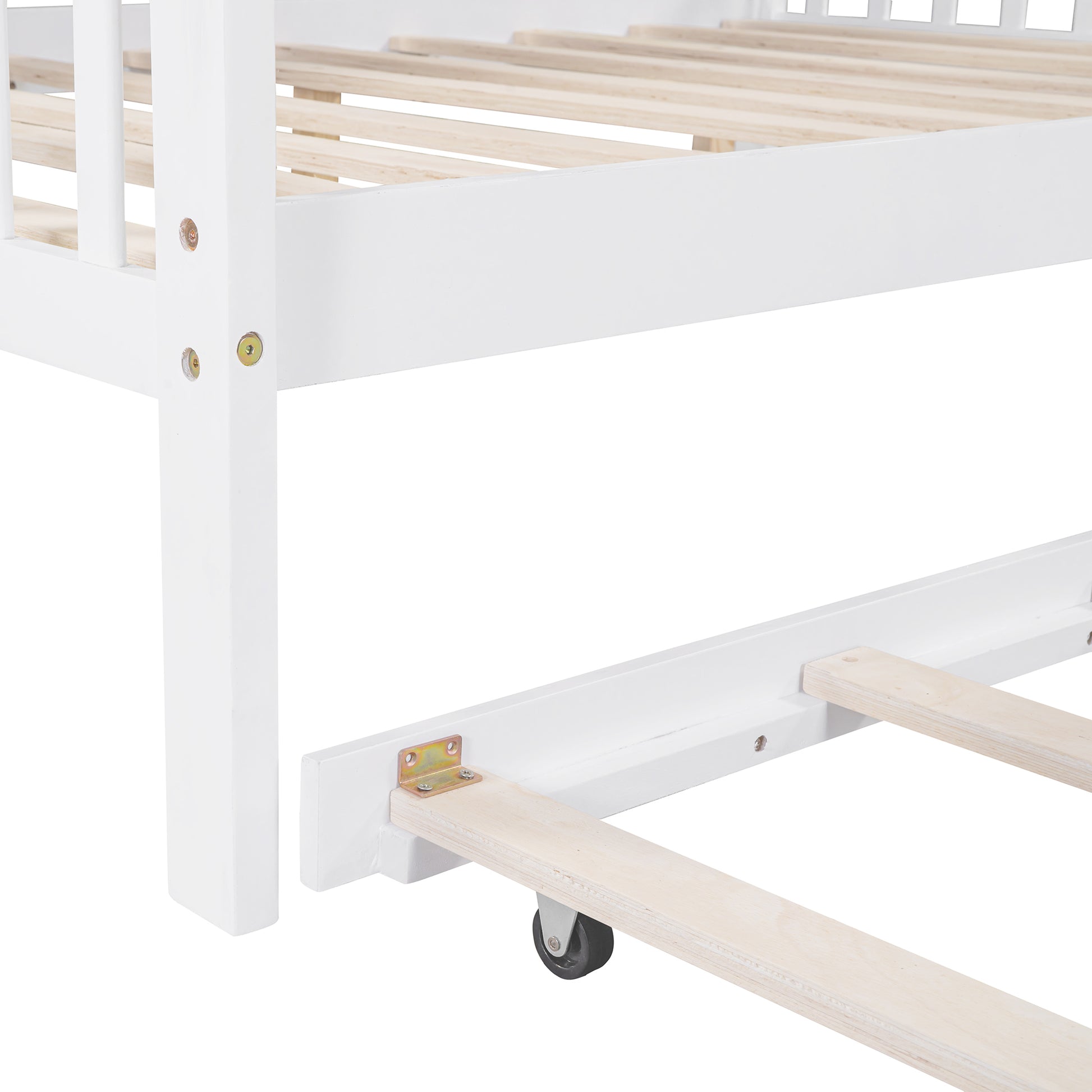 Wooden Full Size House Bed with Trundle,Kids Bed with Shelf, White