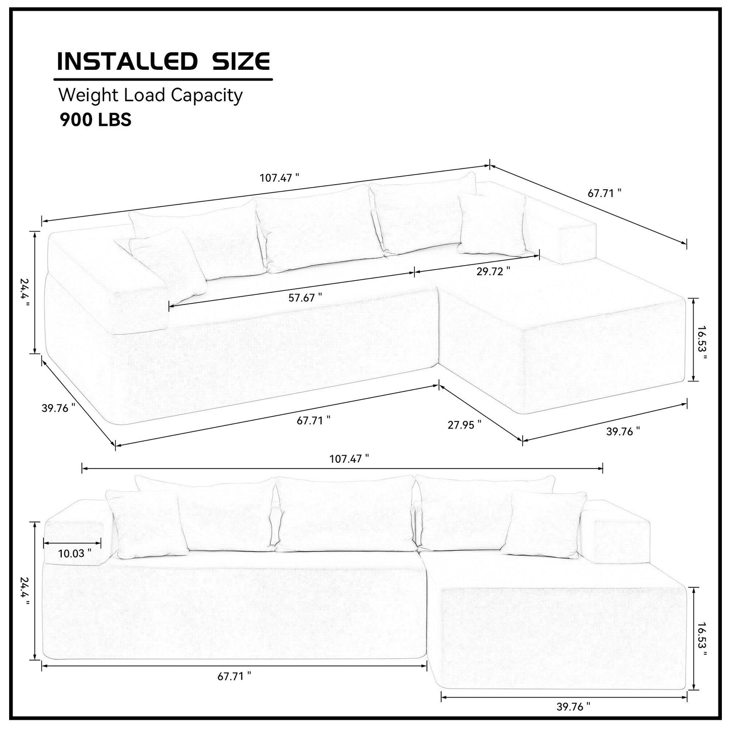 Modular Sectional Living Room Sofa Set Upholstered Sleeper Sofa for Living Room, Bedroom, Salon, 2 PC Free Combination, L-Shape