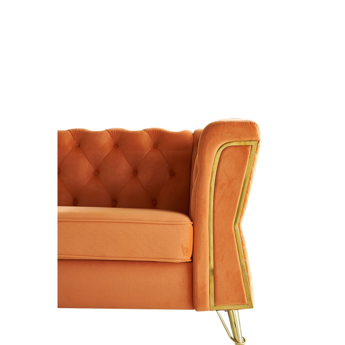 Modern Tufted Velvet Sofa 87.4 inch for Living Room Orange Color