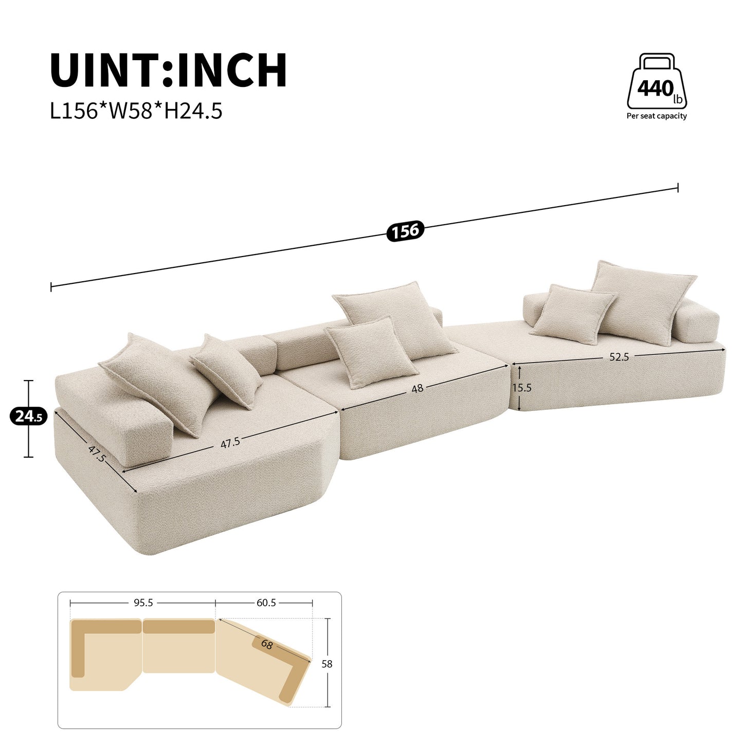 [VIDEO provided][New] Oversized Modular Sectional Sofa,Luxury Boucle Floor Couch Set,Convertible Sleeper Couch,Spacious Foam-Filled Sofa Bed for Living Room,3 PC Free Combination,2 Colors