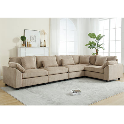 {NEW ARRIVAL}{ VIDEO PROVIDED} Oversized Modular Sectional Sofa Couches Set,Corduroy Upholstered Deep Seat Comfy Sofa for Living Room ,5 Seat ,Brown