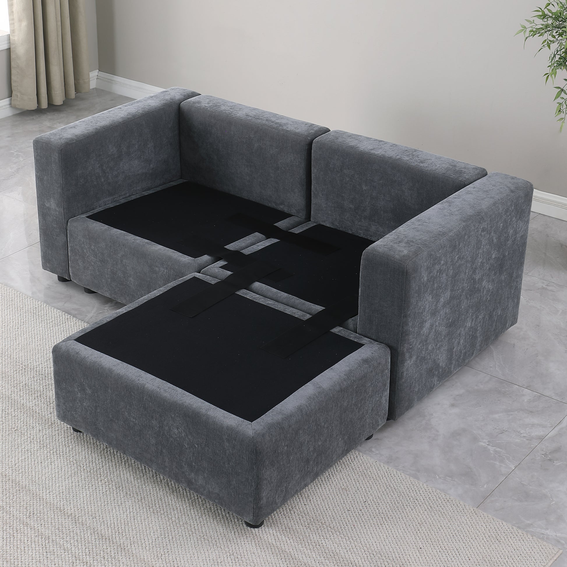 68.5" Loveseat Sofa with Ottoman Modular Sectional Love Seat Couch Small L Shaped Upholstered Couch for Living Room Apartment Small Space, Chenille Grey