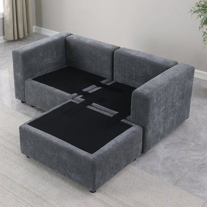 68.5" Loveseat Sofa with Ottoman Modular Sectional Love Seat Couch Small L Shaped Upholstered Couch for Living Room Apartment Small Space, Chenille Grey