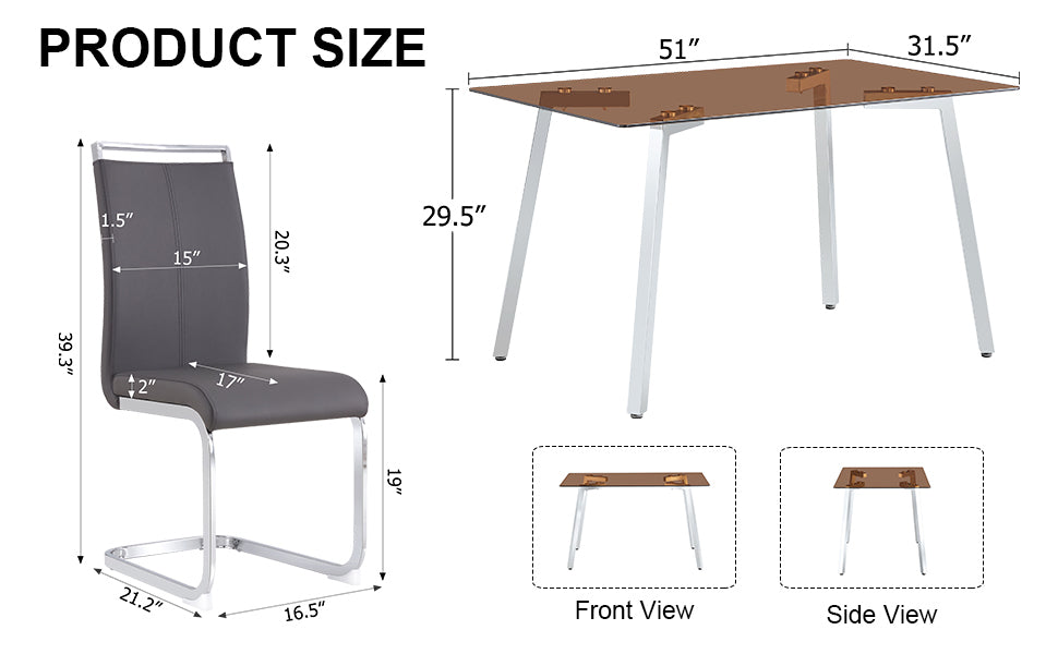 Modern Brown Glass Dining Set with 4 Chairs