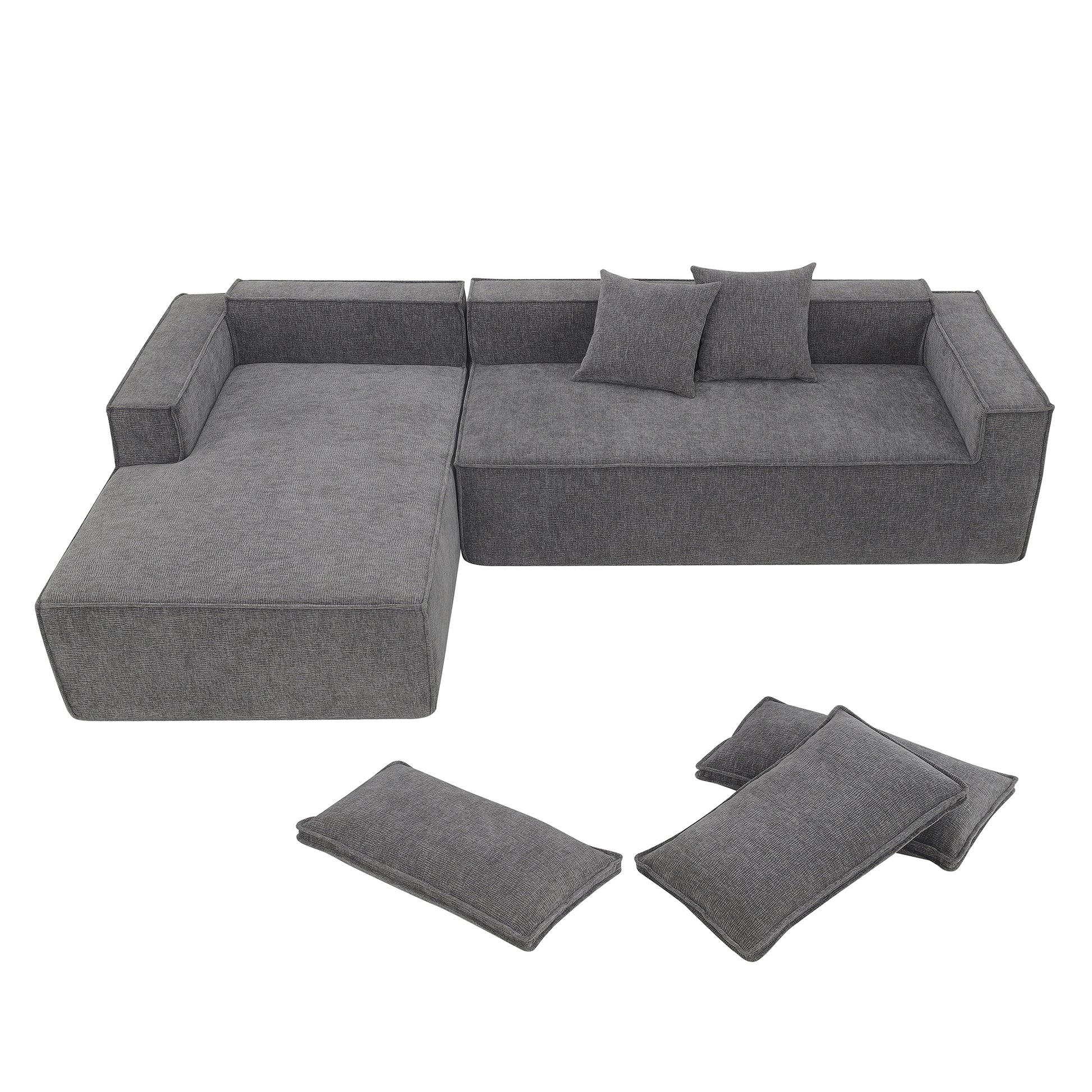 [VIDEO provided][New]111.5*72"Minimalist Style Modular Sectional Sofa,Wrinkle-resistant Chenille Couch Set,L-Shaped Sleeper Sofa Bed for Living Room,2 PIC Free Combination,No Assembly Require,3 Colors