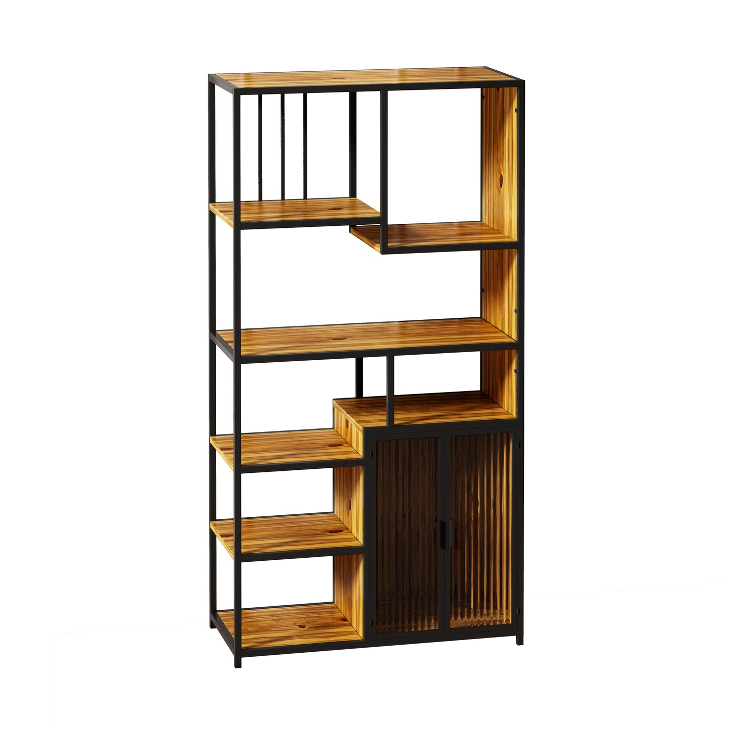 Multipurpose Bookshelf Storage Rack, Right Side with Enclosed Storage Cabinet,for Living Room,Home Office,Kitchen