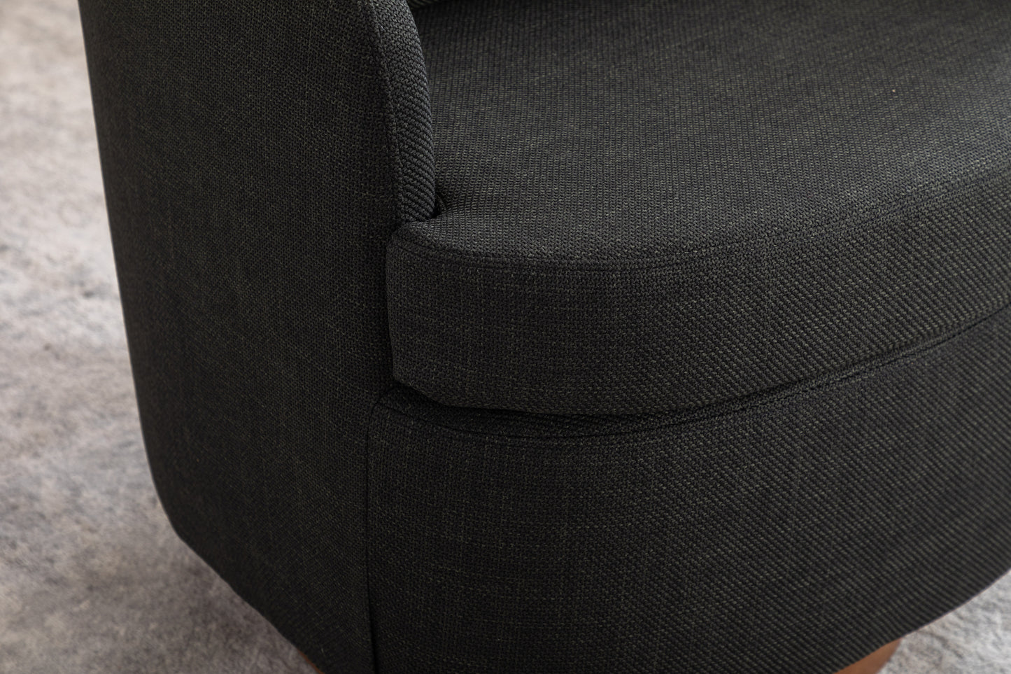 035-Linen Fabric Swivel Accent Chair With Soild Wood Round Brown Base Leg,Dark Gray