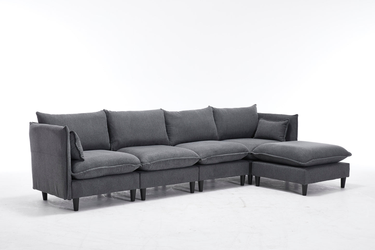 Modular Sectional Sofa,  L Shaped Couch Set for Living Room, 4-Seater Comfy Cloud Couches with Movable Ottoman Dark Grey