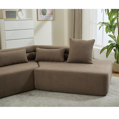 [NEW ARRIVED] [VIDEO PROVIDED] 128"Minimalist Cloud Sectional Couch ,Modern Couches ,4-Seater ,No Assembly,Two modular sofa,Boucle Teddy Fabric, upholstered , anti-wrinkle fabric,Brown