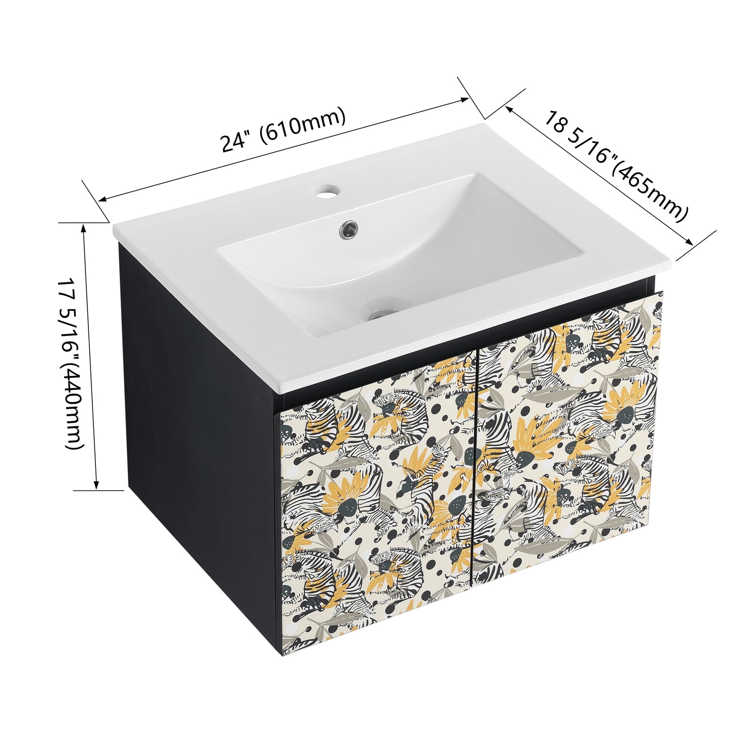 24'' Floating Wall-Mounted Bathroom Vanity With Ceramics Sink & Soft-Close Cabinet Door, KD-Package