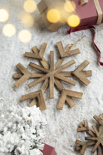 17.7" x 17.7" Large Fir Wood Snowflake Ornaments, Hanging Home Decor Accents for Christmas Tree, Wall Art, Holiday Display, Set of 2