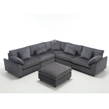 {NEW ARRIVAL} {VIDEO provided} Oversized Modular Sectional Sofa Couches Set,Corduroy Upholstered Deep Seat Comfy Sofa for Living Room,Dark Gray