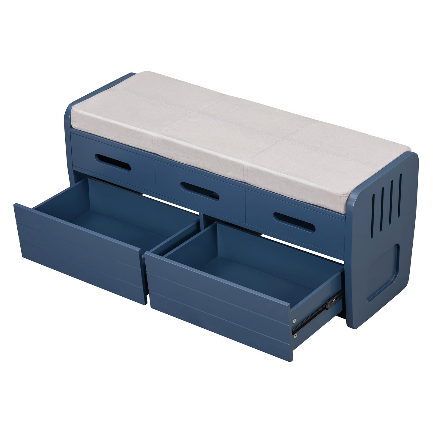 TREXM Rustic Storage Bench with 2 Drawers, Hidden Storage Space, and 3 False Drawers at the Top, Shoe Bench for Living Room, Entryway (Navy)