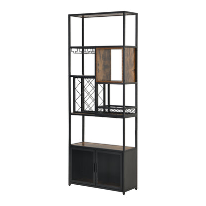 82.7" Industrial Tall Black Bar Wine Rack Cabinet with Glass Holder Wood Home Bar Cabinet