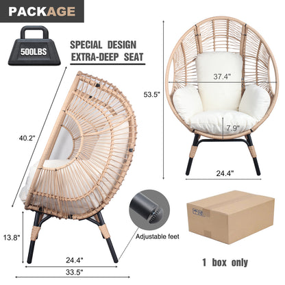 Patio PE Wicker Egg Chair Model 2 with Natural Color Rattan Beige Cushion